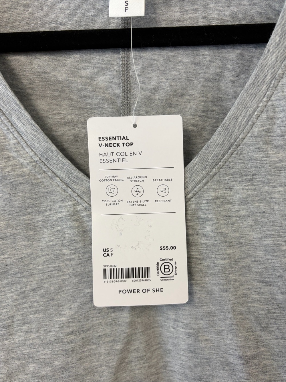 Essential V-Neck Long Sleeve Lightweight Cotton Top Heather Grey Size Small NWT - Picture 6 of 9